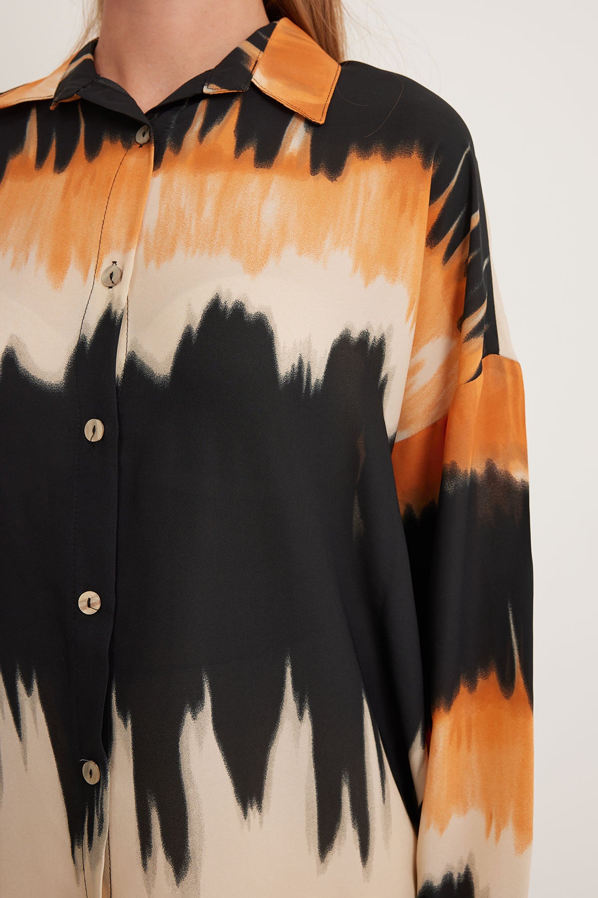 Cămașă Oversized cu Model Portocaliu Negru Femei 5923
