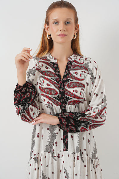 Rochie Lungă Tesettür Decorativă 2585 - Roșu Deschis