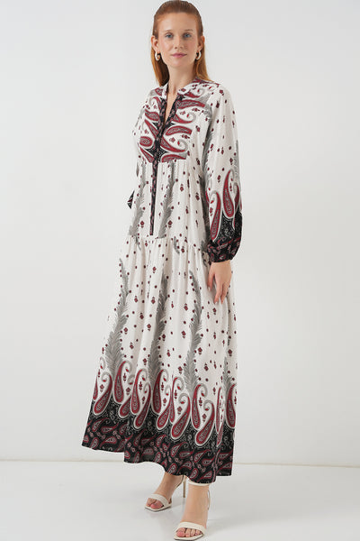Rochie Lungă Tesettür Decorativă 2585 - Roșu Deschis