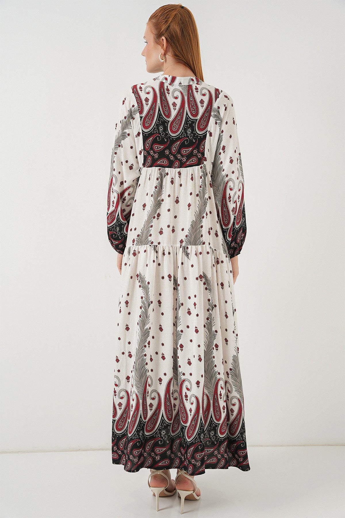 Rochie Lungă Tesettür Decorativă 2585 - Roșu Deschis