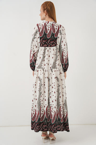 Rochie Lungă Tesettür Decorativă 2585 - Roșu Deschis
