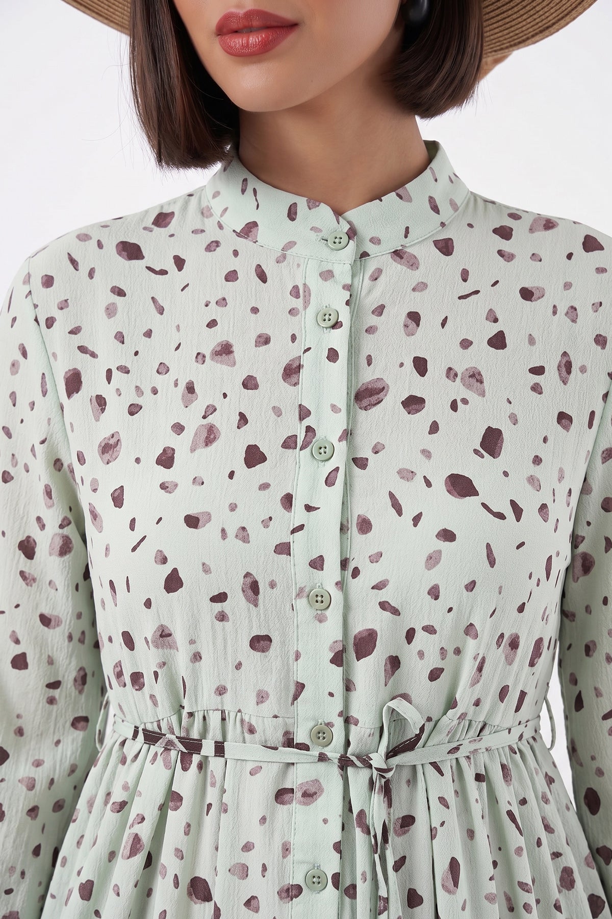 Rochie lungă de damă cu imprimeu, pentru hijab, 2586 - verde deschis