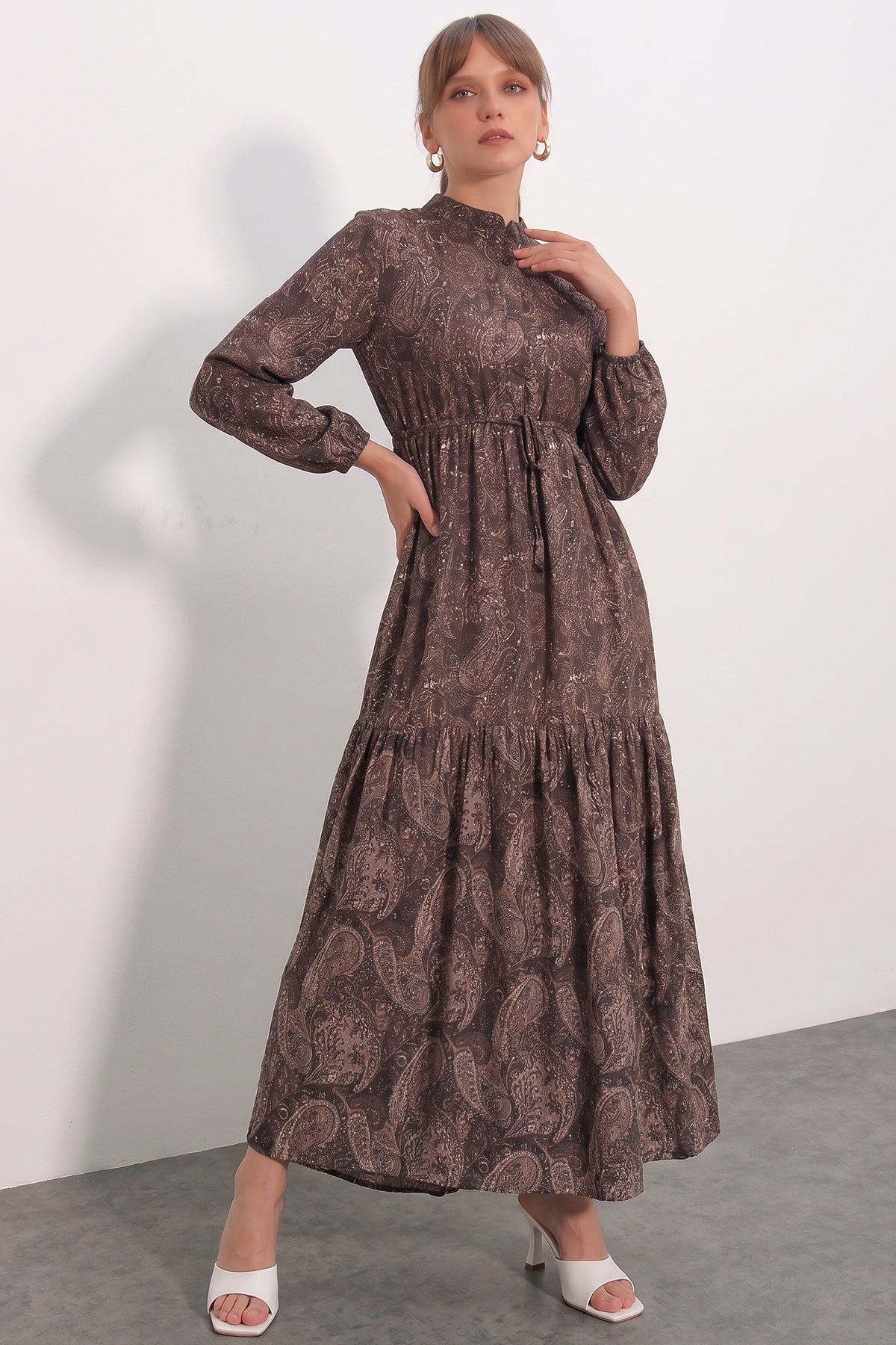 Rochie Lungă Croială Femeie Hijab 2586 - Maro