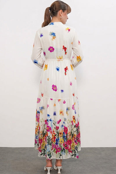 Rochie lungă modestă pentru femei, cu model 2586 - Crem
