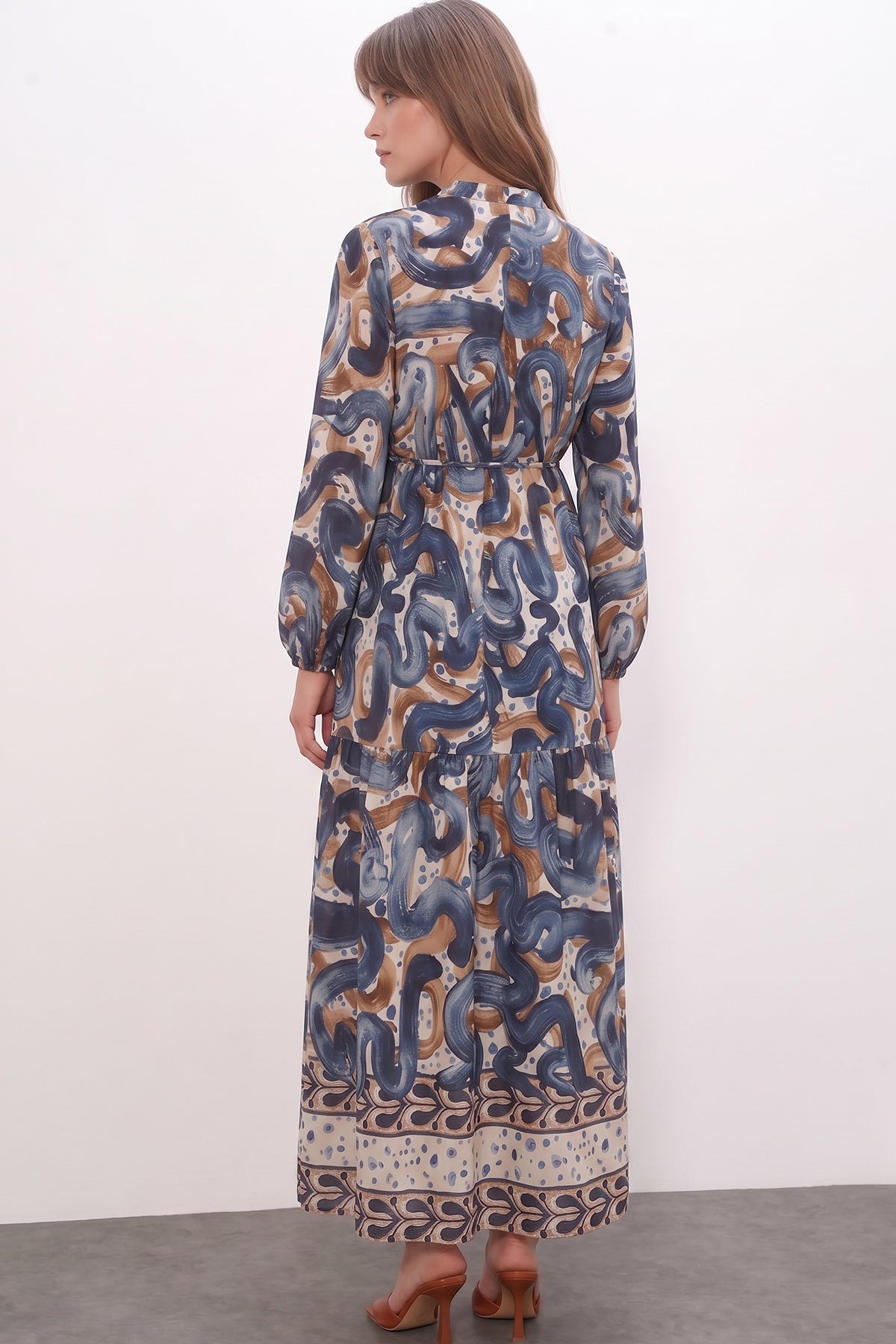 Rochie lungă de damă cu imprimeu, pentru hijab, 2586 - albastru