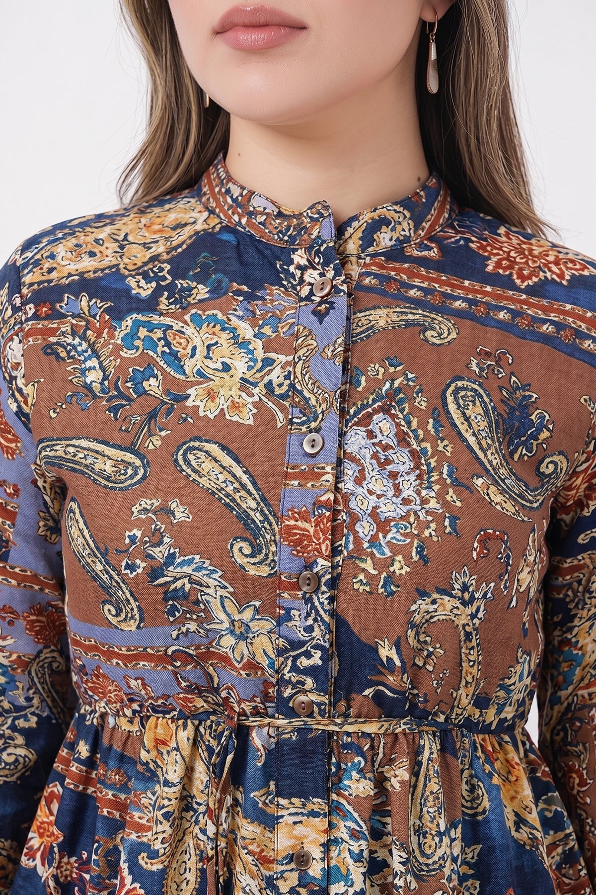 Rochie lungă modestă cu model pentru femei 2586 - Albastru electric