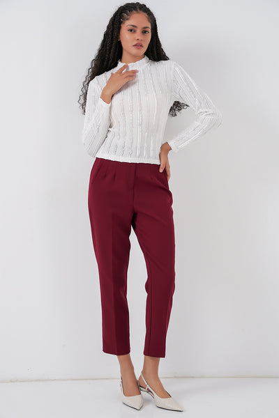 Bluză din tricot elastic texturată pentru femei 975 - Alb