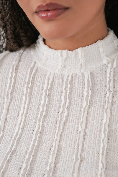 Bluză din tricot elastic texturată pentru femei 975 - Alb