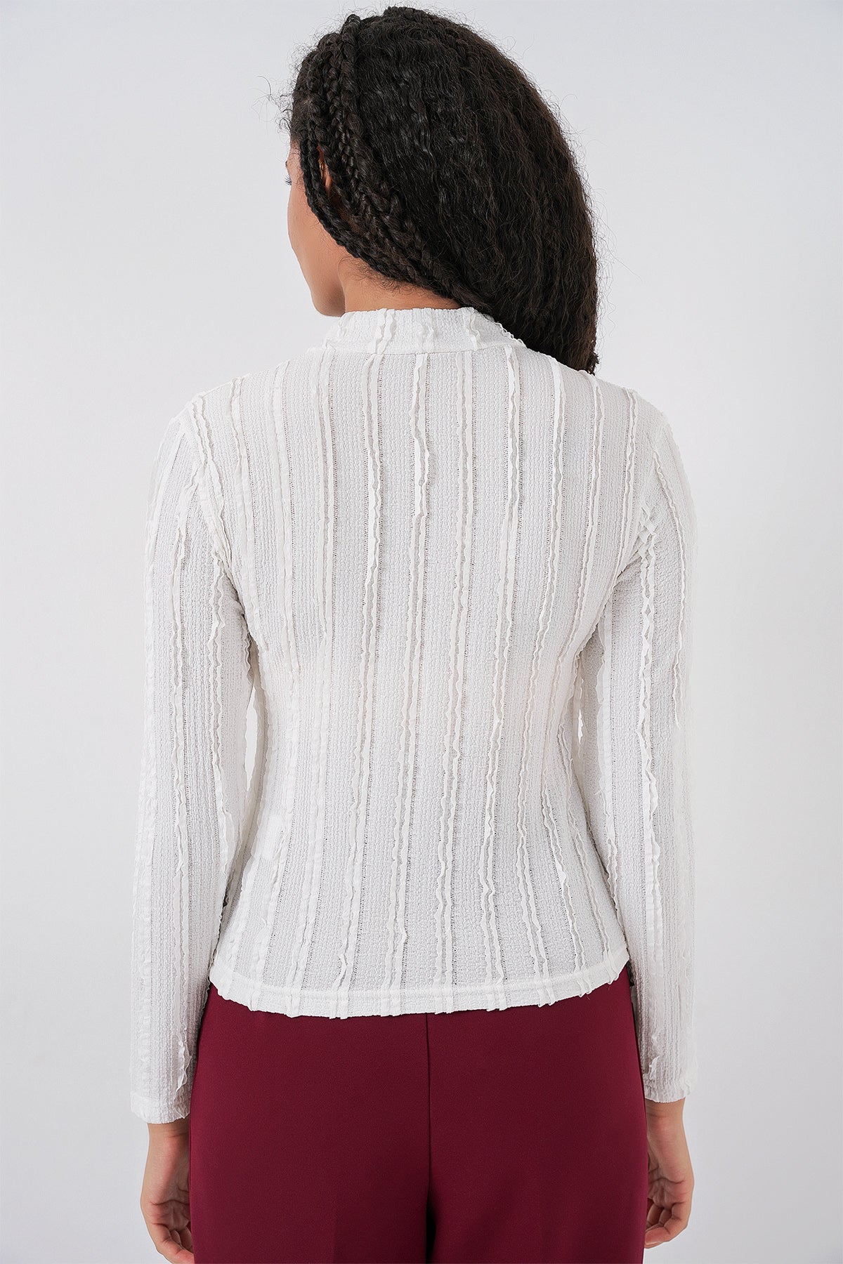 Bluză din tricot elastic texturată pentru femei 975 - Alb