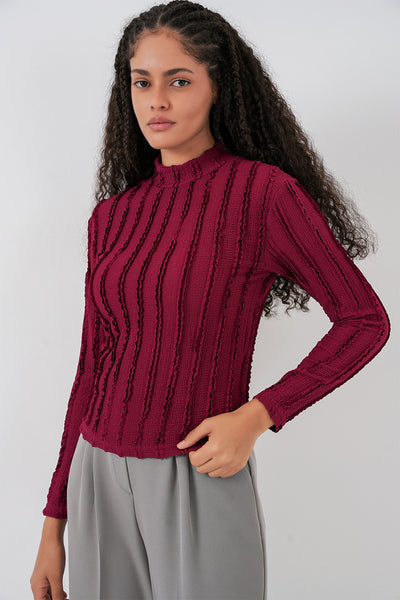 Bluză din tricot elastic texturată pentru femei 975 - Bordo