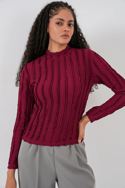 Bluză din tricot elastic texturată pentru femei 975 - Bordo