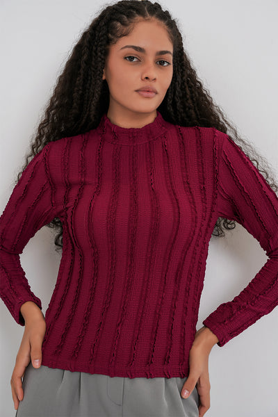 Bluză din tricot elastic texturată pentru femei 975 - Bordo