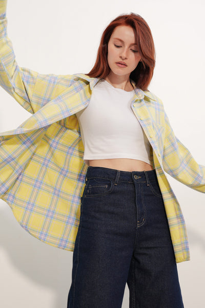 Kadın Ekose Desen Oversize Oduncu Gömlek 3854 - A.Yeşil