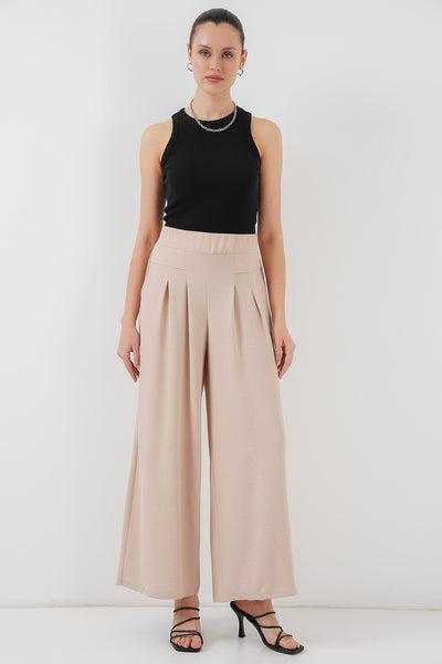 Pantaloni plisati cu crac lat pentru femei 6718 - Crem