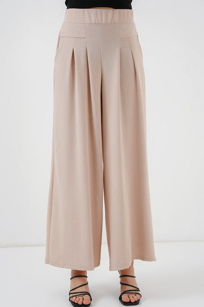 Pantaloni plisati cu crac lat pentru femei 6718 - Crem