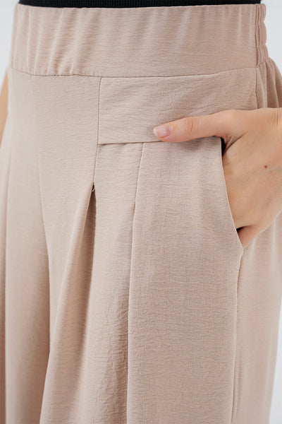 Pantaloni plisati cu crac lat pentru femei 6718 - Crem