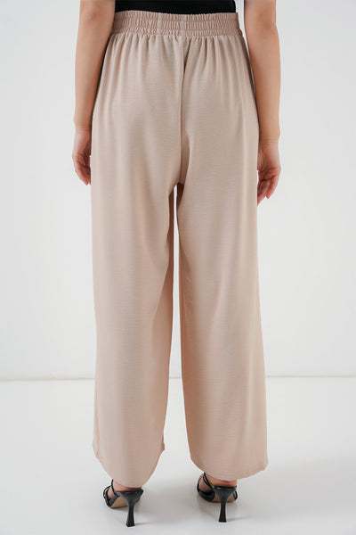 Pantaloni plisati cu crac lat pentru femei 6718 - Crem
