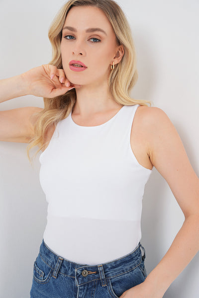 Kadın Halter Yaka Çıtçıtlı Body 972 - Beyaz