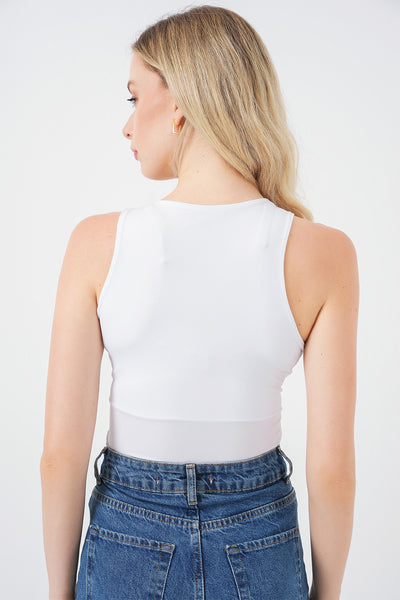 Kadın Halter Yaka Çıtçıtlı Body 972 - Beyaz