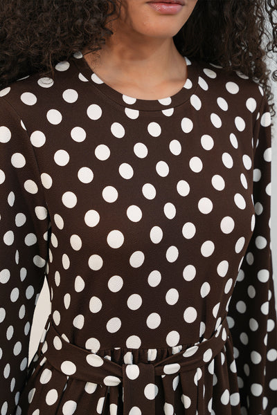1525 Rochie Tricot Lungă Punctată Femei - Maro Închis