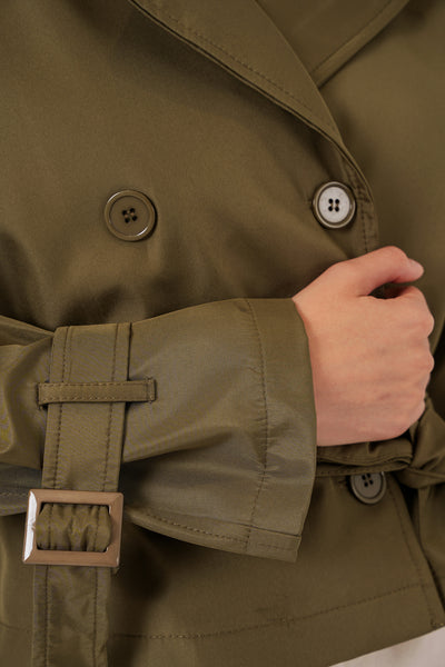 Trenchcoat scurt cu curea pentru femei 5970 - Khaki