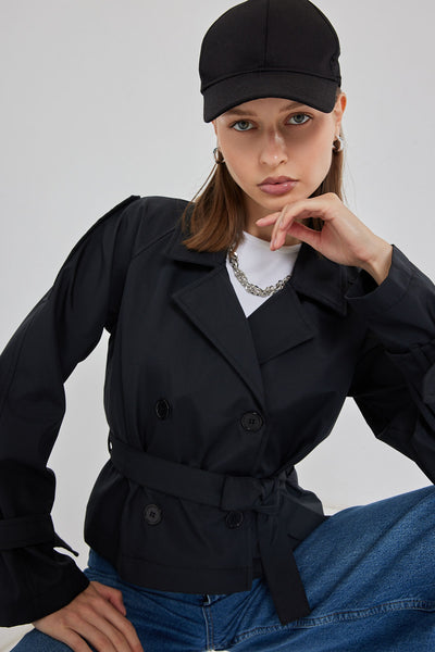 Trenci Scurt cu Curea 5970 - Negru