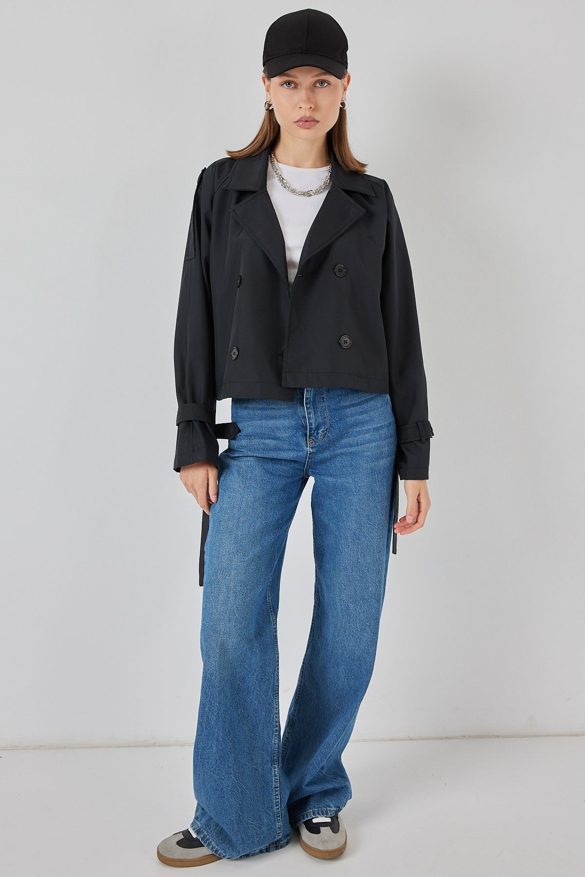 Trenci Scurt cu Curea 5970 - Negru