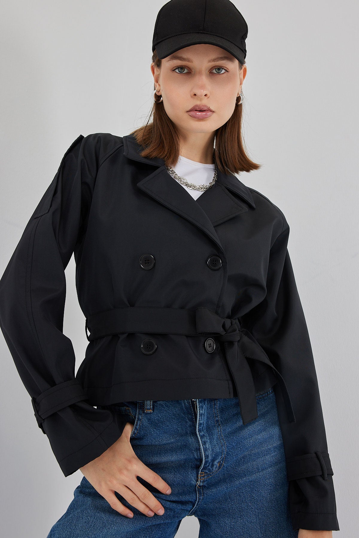 Trenci Scurt cu Curea 5970 - Negru