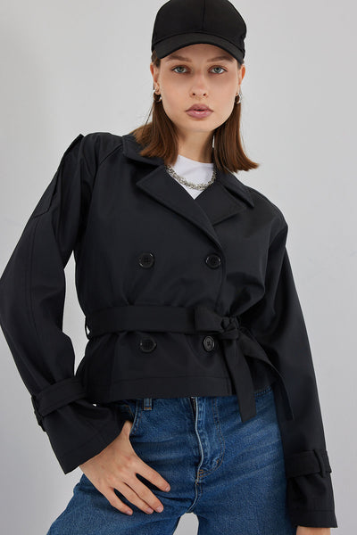 Trenci Scurt cu Curea 5970 - Negru