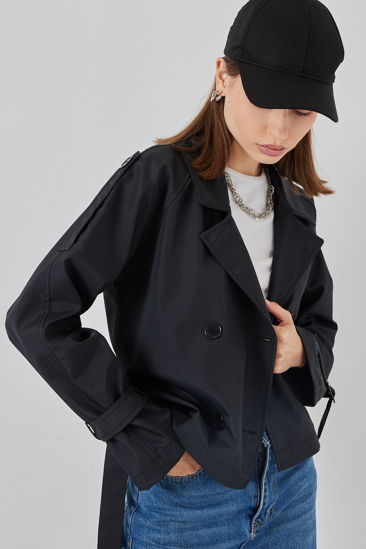 Trenci Scurt cu Curea 5970 - Negru