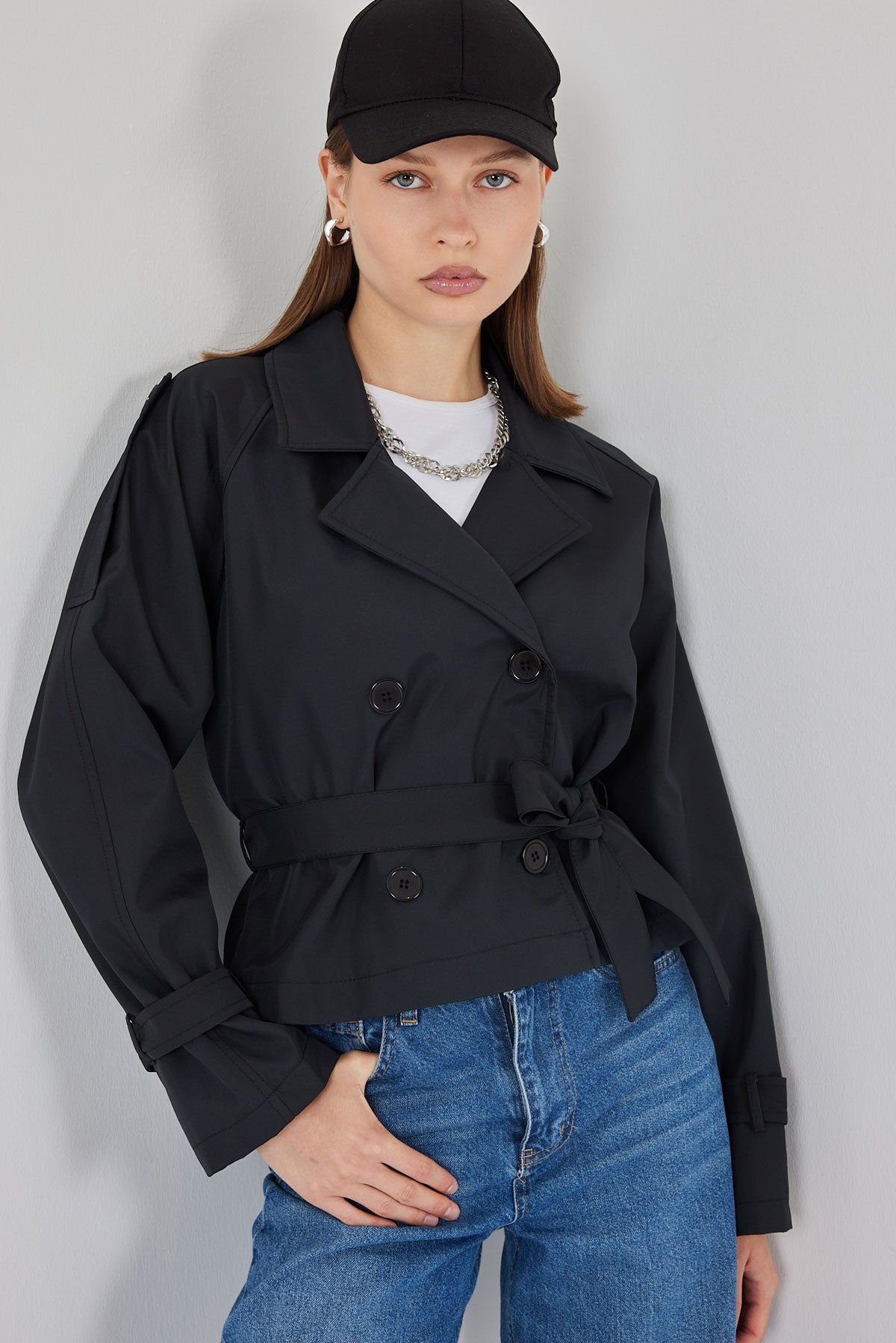 Trenci Scurt cu Curea 5970 - Negru