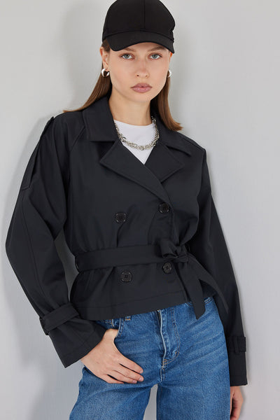 Trenci Scurt cu Curea 5970 - Negru