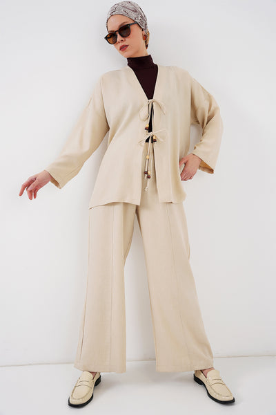 Costum Kimono Linen Damă Dublu 6727 - Crem