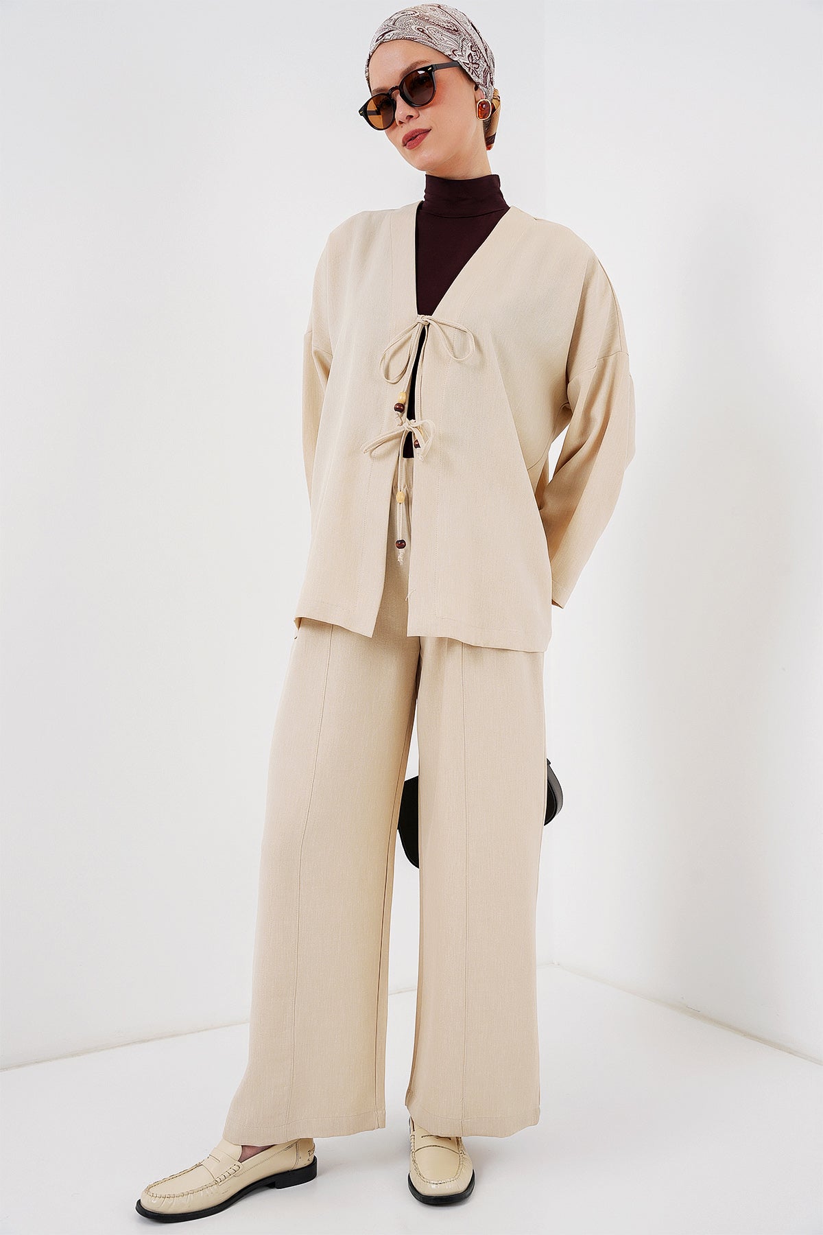 Costum Kimono Linen Damă Dublu 6727 - Crem