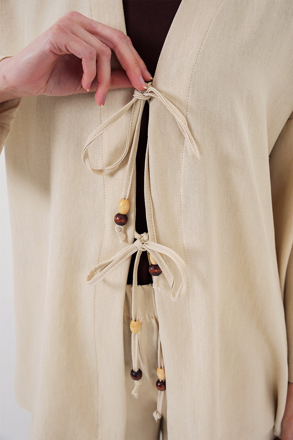 Costum Kimono Linen Damă Dublu 6727 - Crem