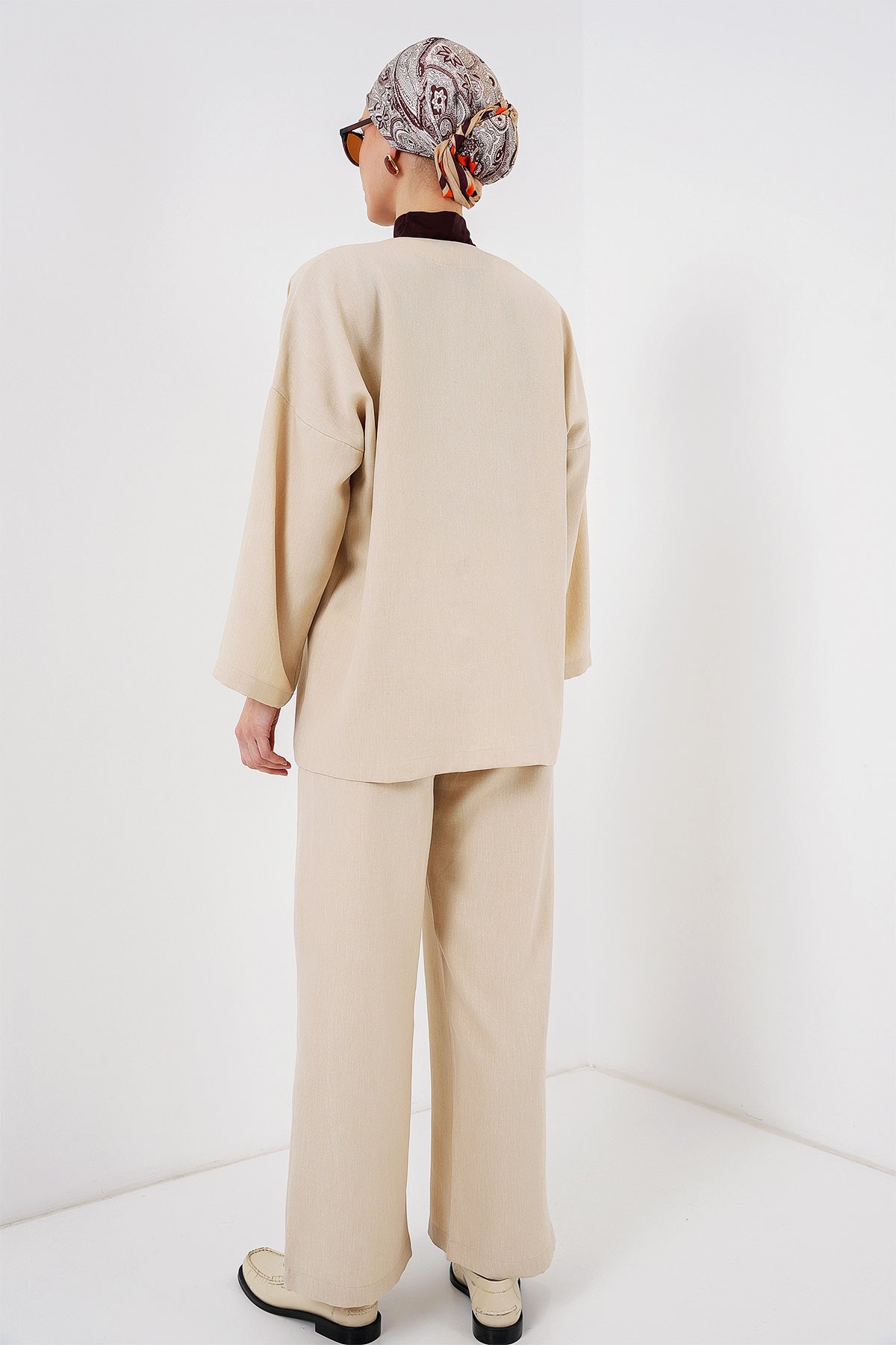Costum Kimono Linen Damă Dublu 6727 - Crem