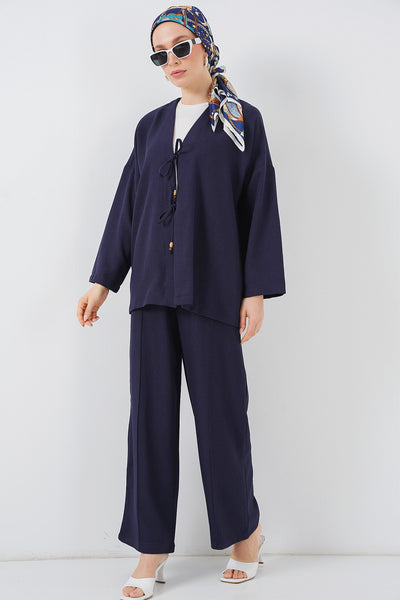 Costum Kimono Linen Damă Dublu 6727 - Albastru Închis