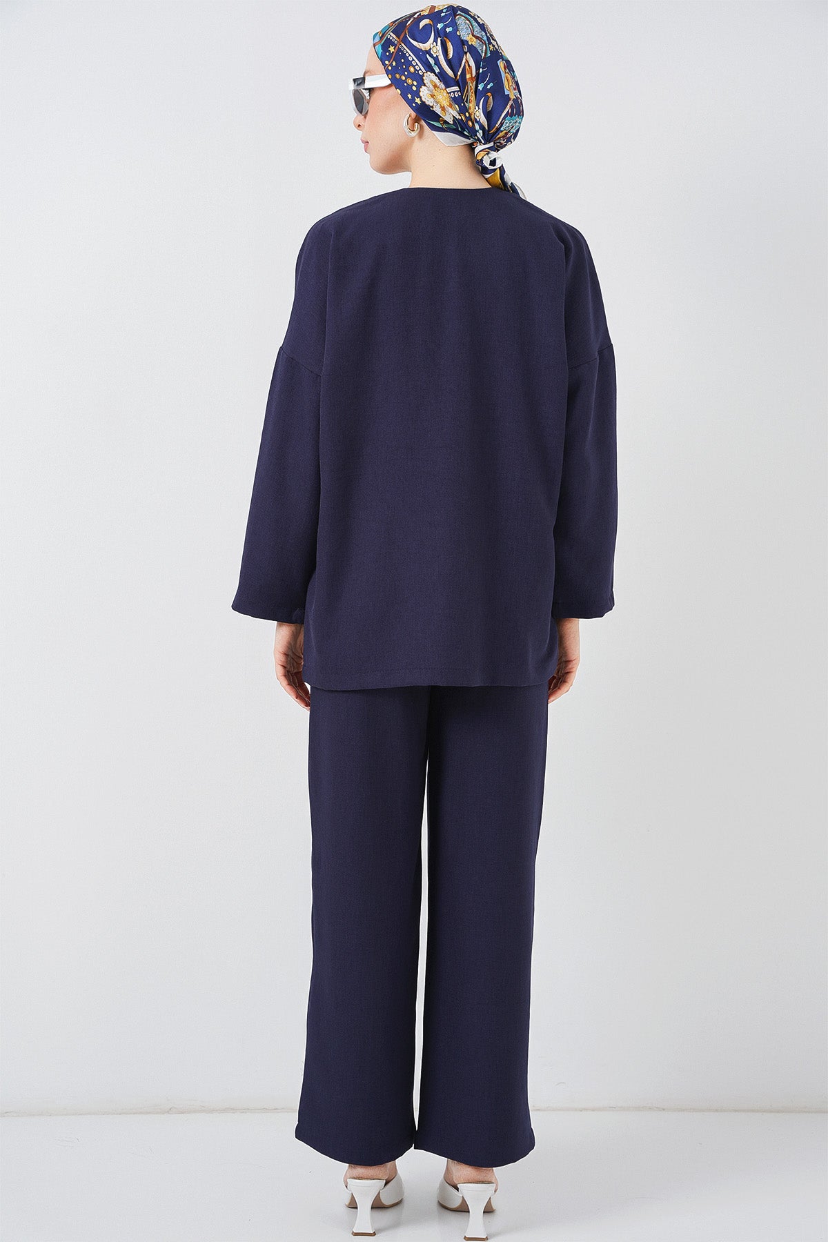Costum Kimono Linen Damă Dublu 6727 - Albastru Închis