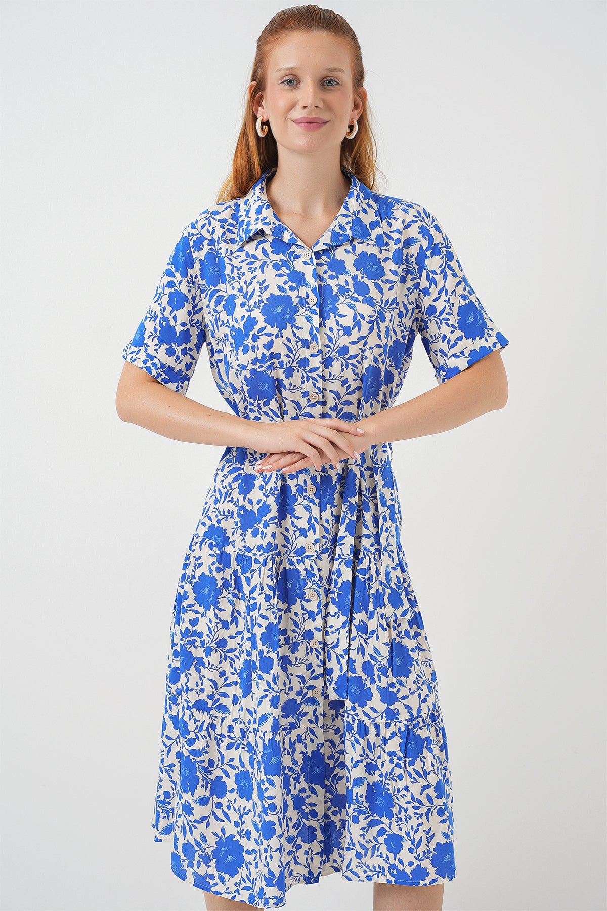 Rochie Cu Model Și Mâneci Scurte Damă 2560 - Albastru Sax