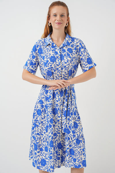 Rochie Cu Model Și Mâneci Scurte Damă 2560 - Albastru Sax