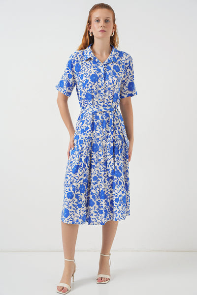 Rochie Cu Model Și Mâneci Scurte Damă 2560 - Albastru Sax