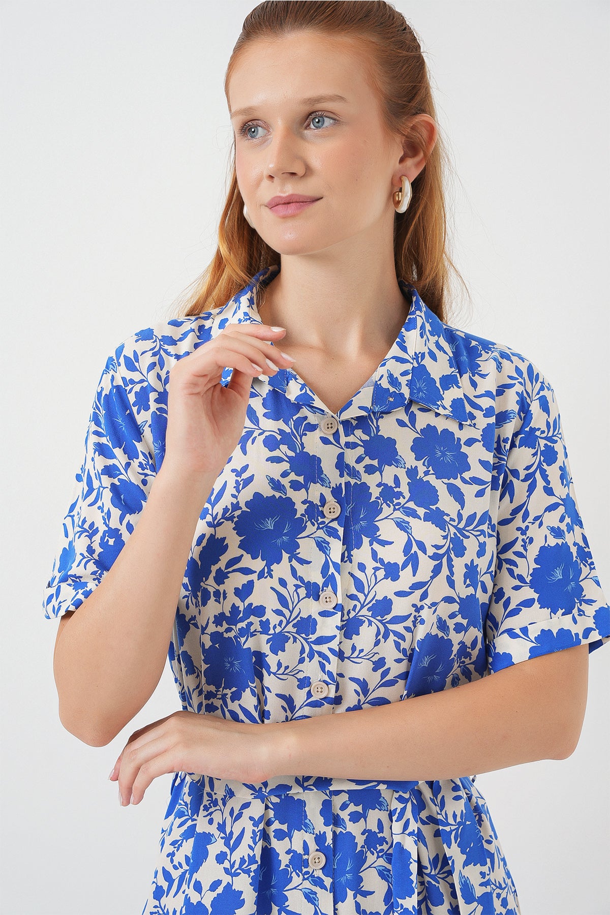 Rochie Cu Model Și Mâneci Scurte Damă 2560 - Albastru Sax