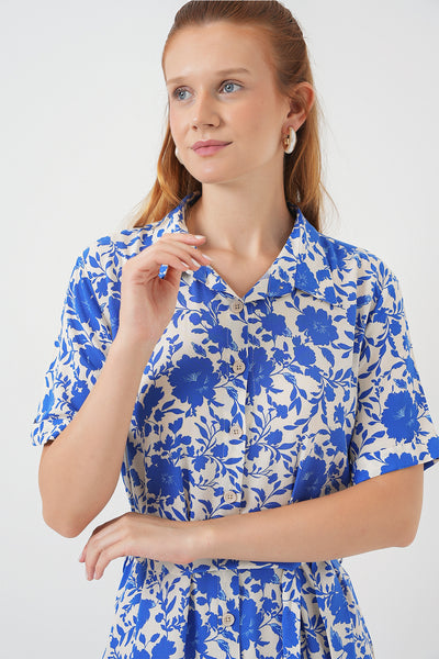 Rochie Cu Model Și Mâneci Scurte Damă 2560 - Albastru Sax