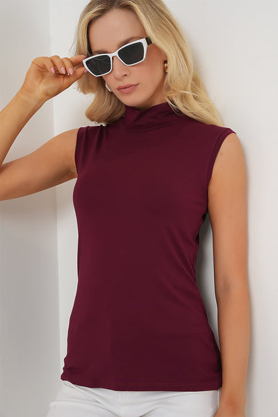 Kadın Kolsuz Body - Bordo