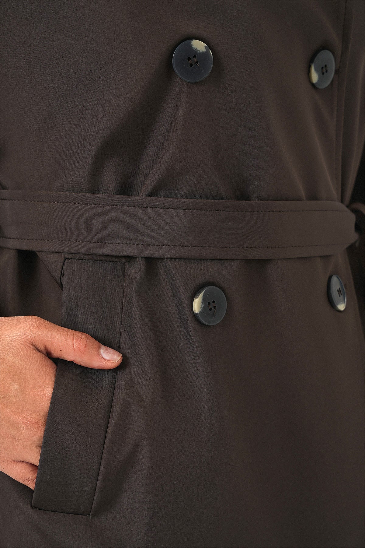 Women's Double-Breasted Short Trench Coat 5980 - Brown