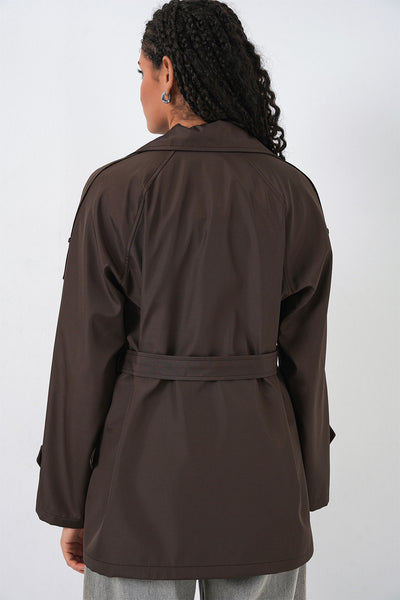 Women's Double-Breasted Short Trench Coat 5980 - Brown