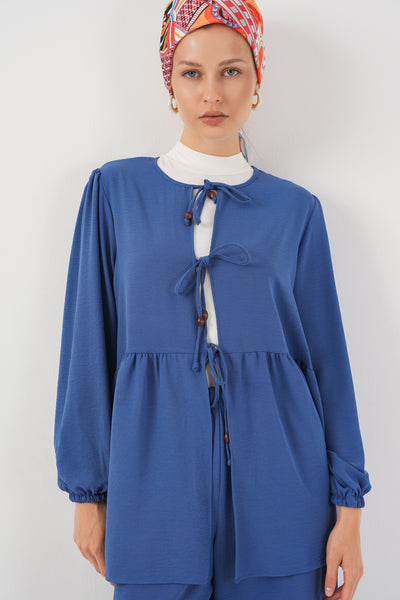 Set din Două Piese: Tunica cu Legătură Frontală și Pantaloni 6744 - Indigo