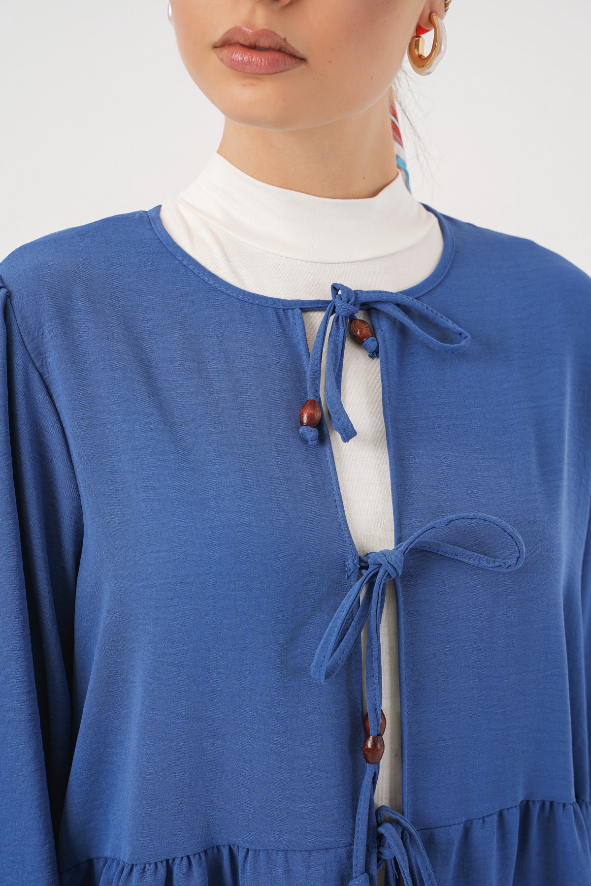 Set din Două Piese: Tunica cu Legătură Frontală și Pantaloni 6744 - Indigo
