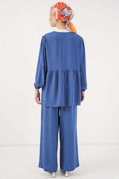 Set din Două Piese: Tunica cu Legătură Frontală și Pantaloni 6744 - Indigo
