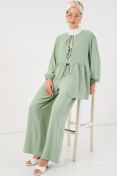 Set din Două Piese: Tunica cu Legătură Frontală și Pantaloni 6744 - Mentă